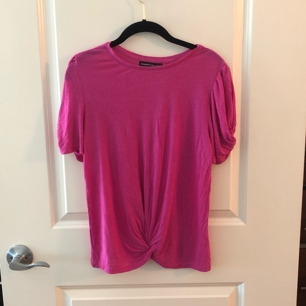 Generation Love Fuchsia Knot Front Puff Sleeve Tee
